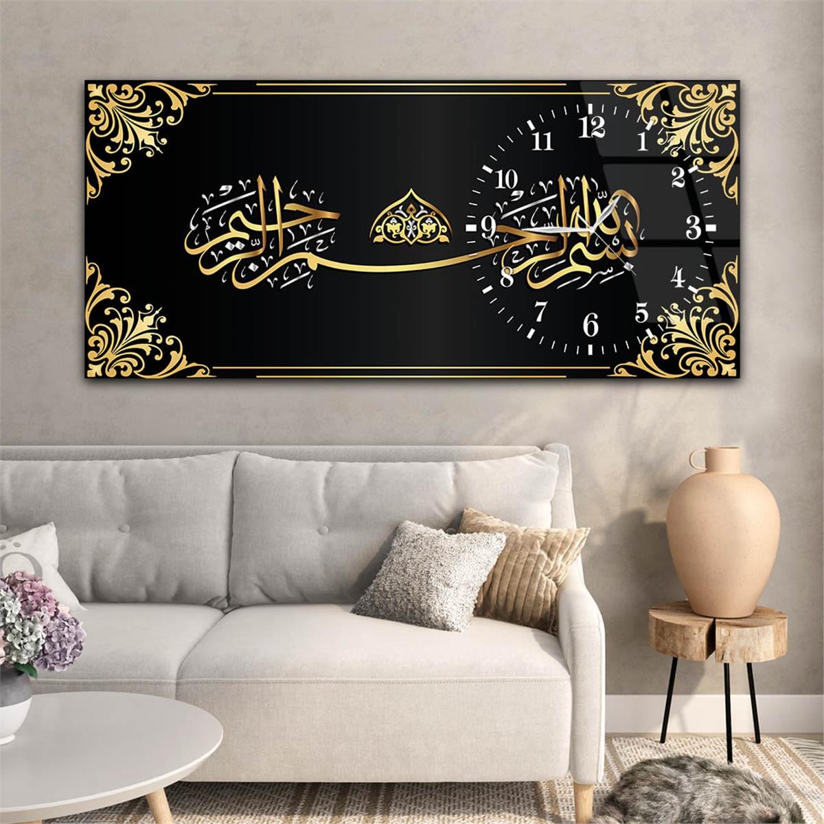 Side-Clock, Religious-Themed Horizontal Glass Wall Painting 038