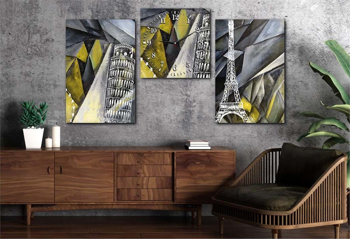 Tempered Glasss Wall Arts Art-Themed Set with Clock