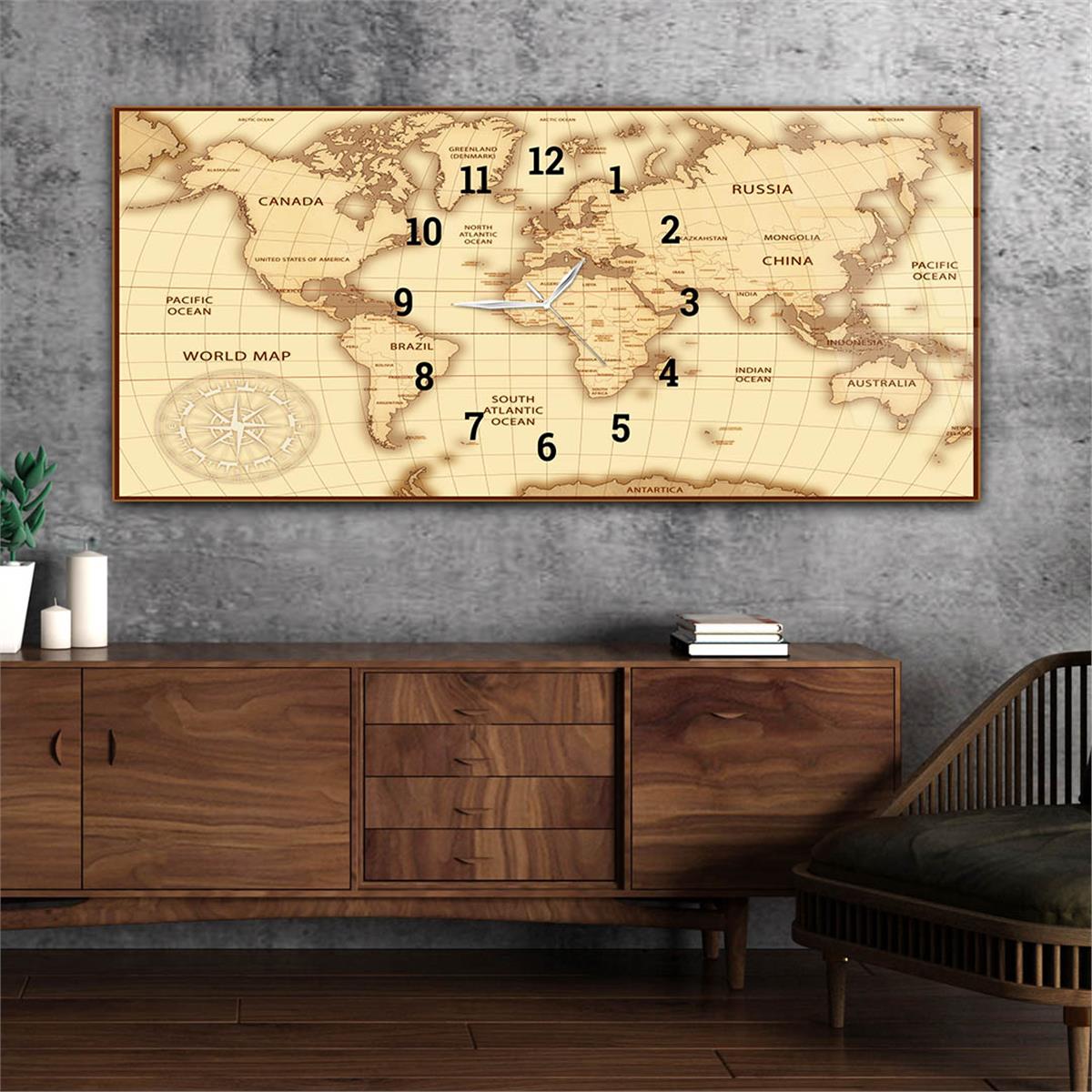 Yatay Saatli Ortadan Vatan Temalı Cam Tablo 088