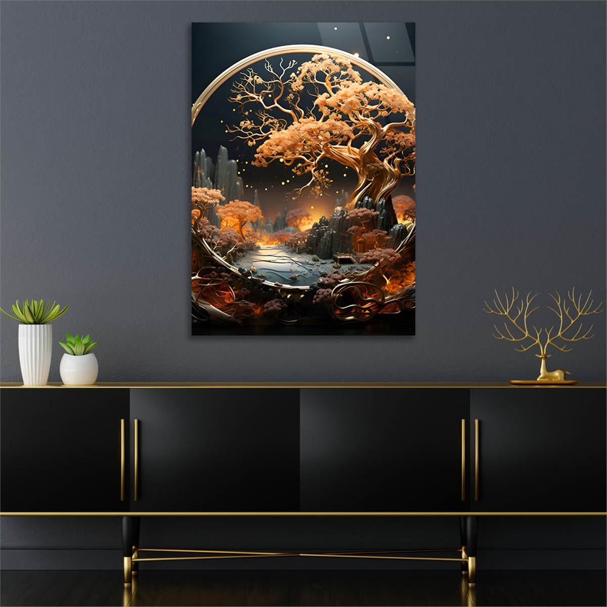 Dikey Doğa Temalı Cam Tablo 392