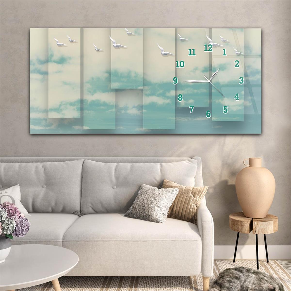 Yatay Saatli Yandan Sanat ve Doğa Temalı Cam Tablo 119