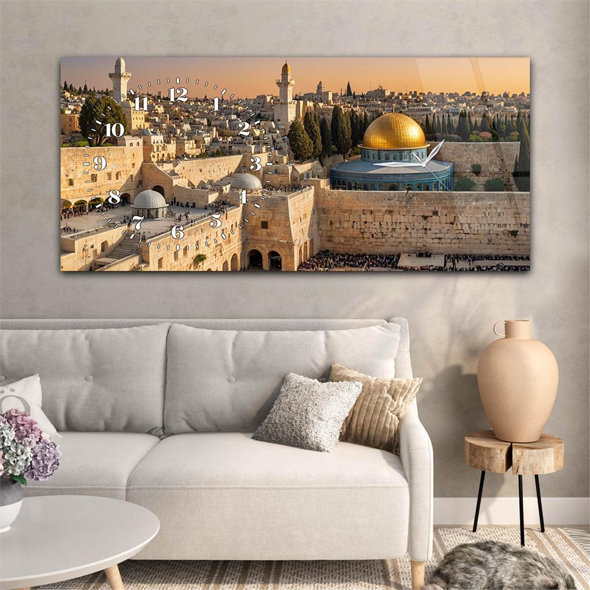 Yatay Saatli Yandan Dini Temalı Cam Tablo 088