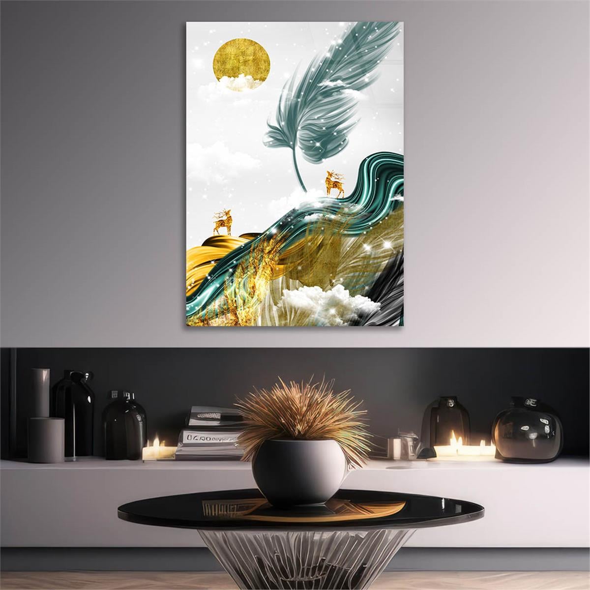 Dikey Sanat Temalı Cam Tablo 341