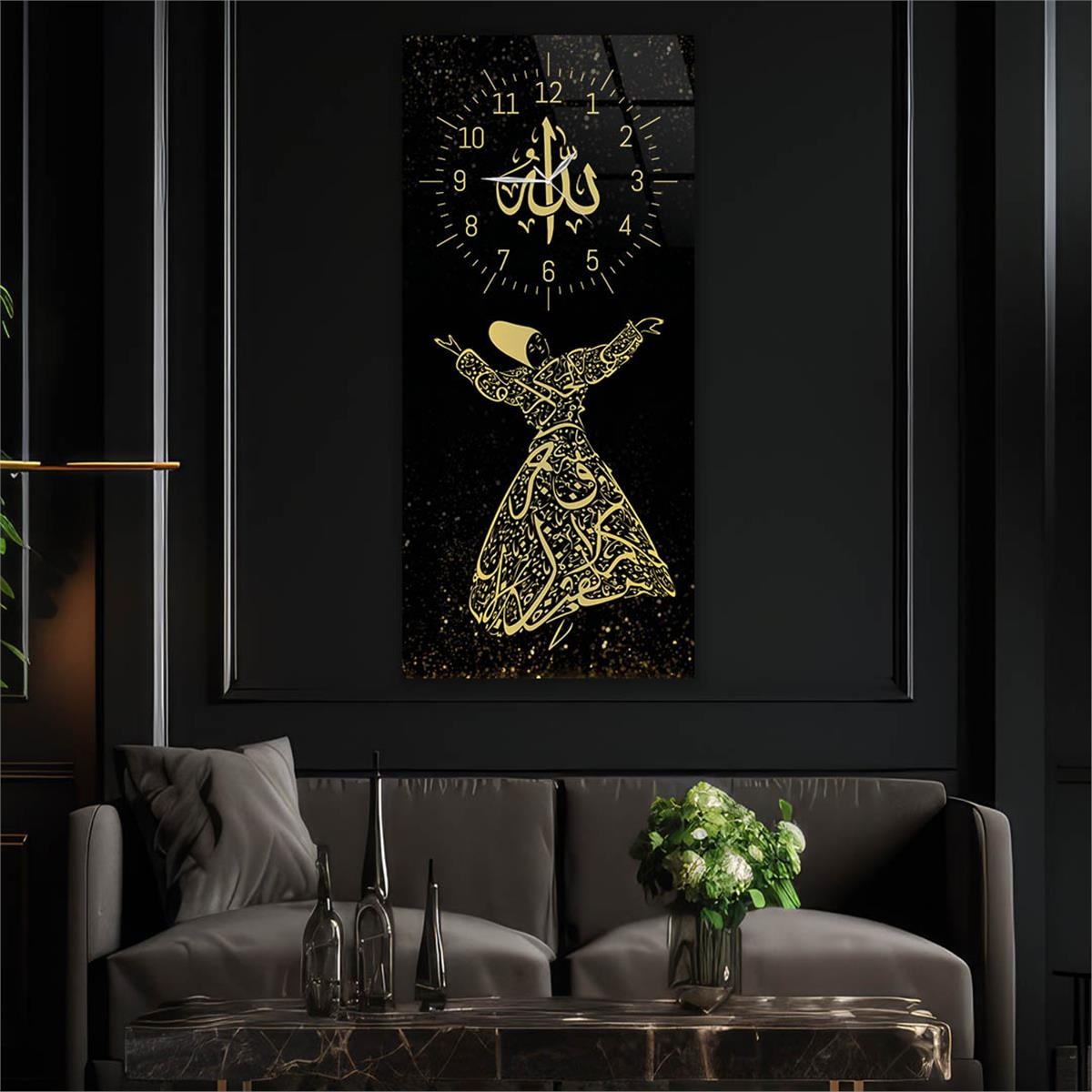 Vertical Religious Themed Glass Wall Art with Clock at the Top  001