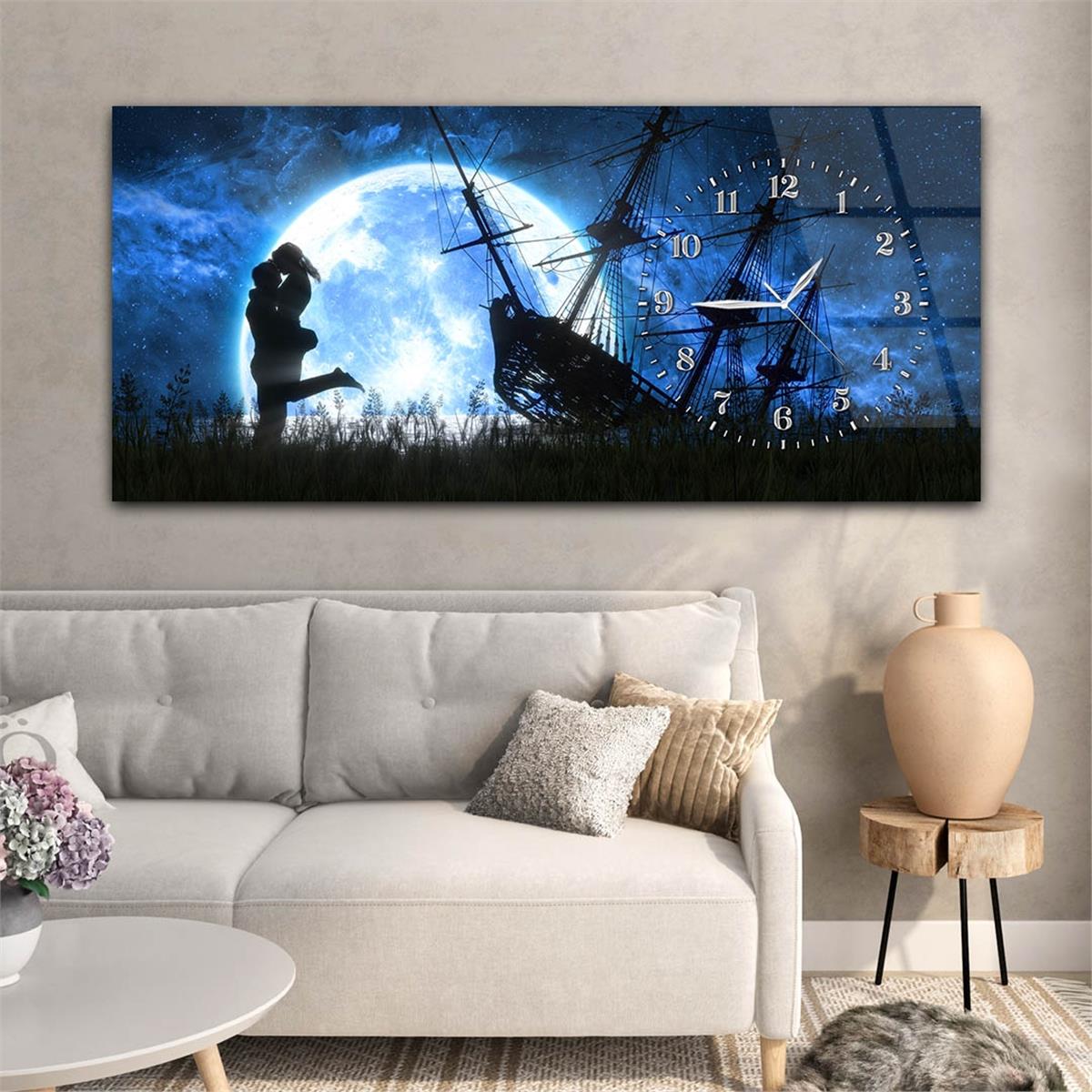 Yatay Saatli Yandan Sanat Temalı Cam Tablo 266