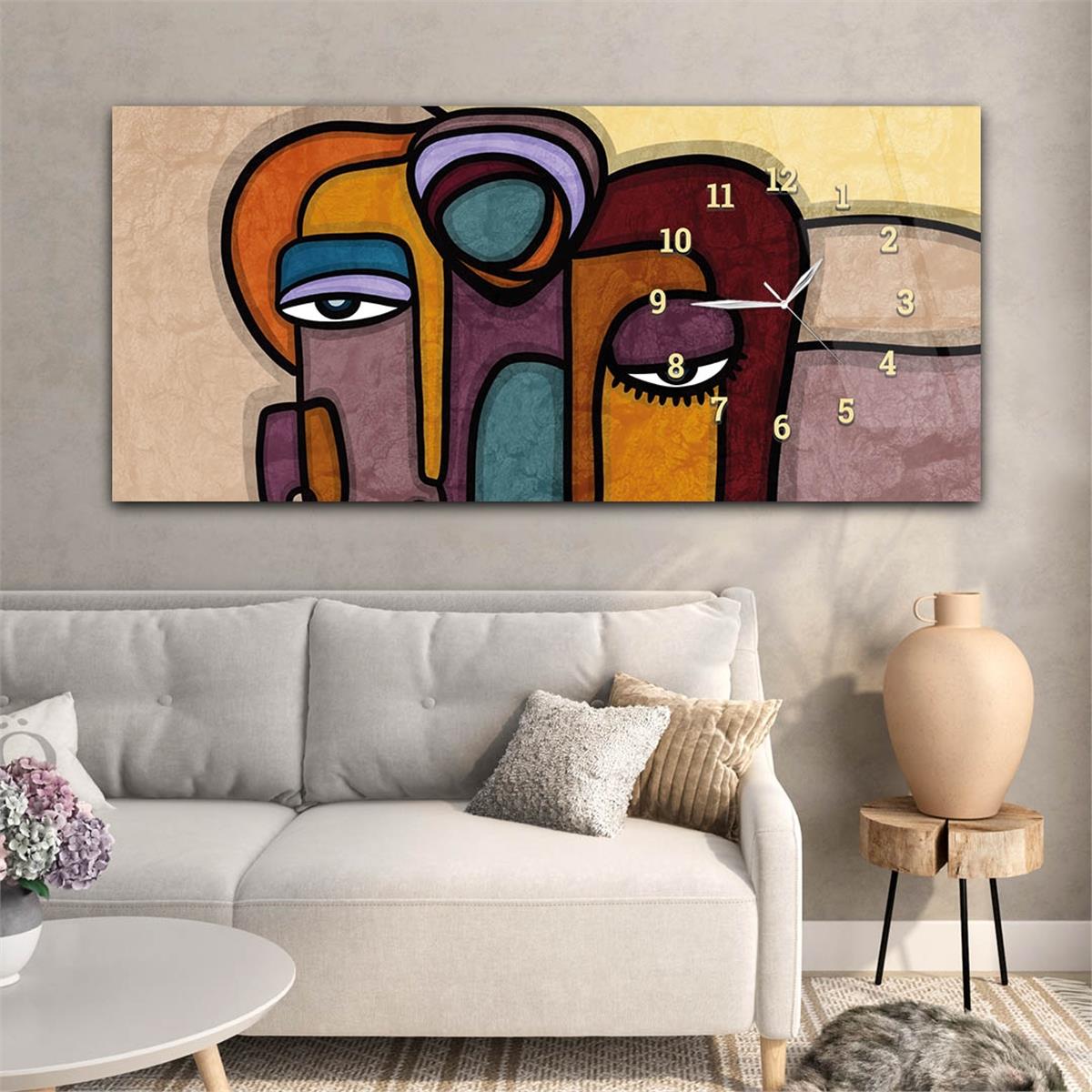 Yatay Saatli Yandan Sanat ve Doğa Temalı Cam Tablo 150