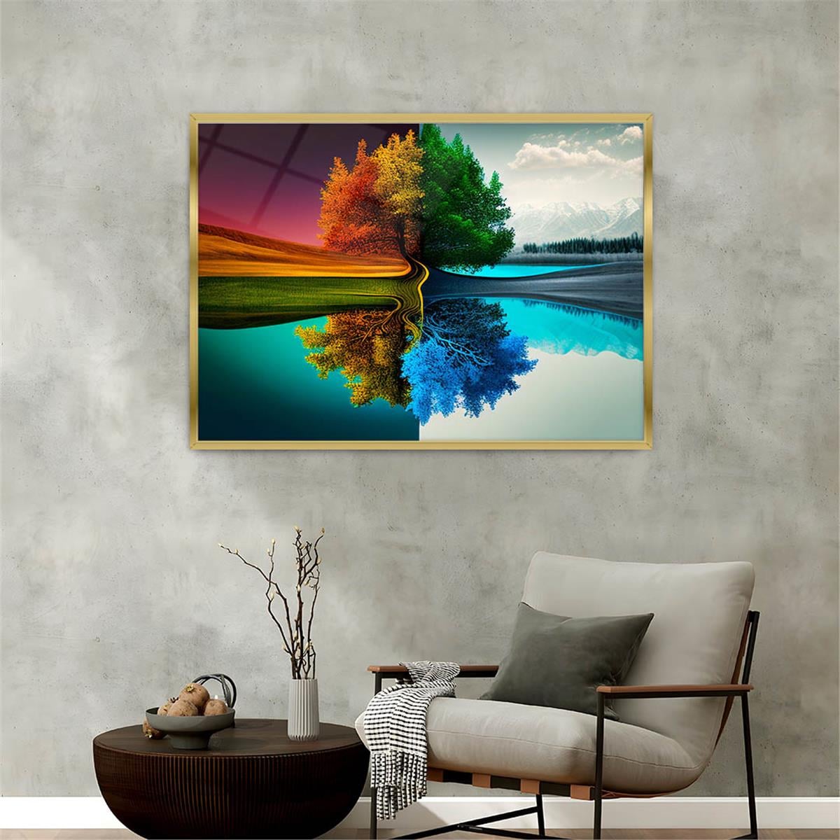 Aluminum-Framed Natured-Themed Tempered Glass Wall Art 029