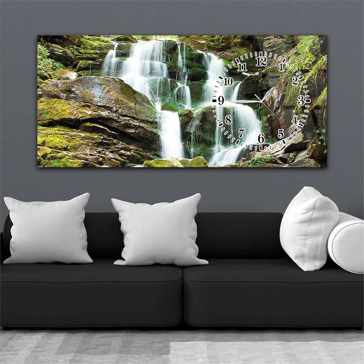 Yatay Saatli Yandan Sanat ve Doğa Temalı Cam Tablo 093