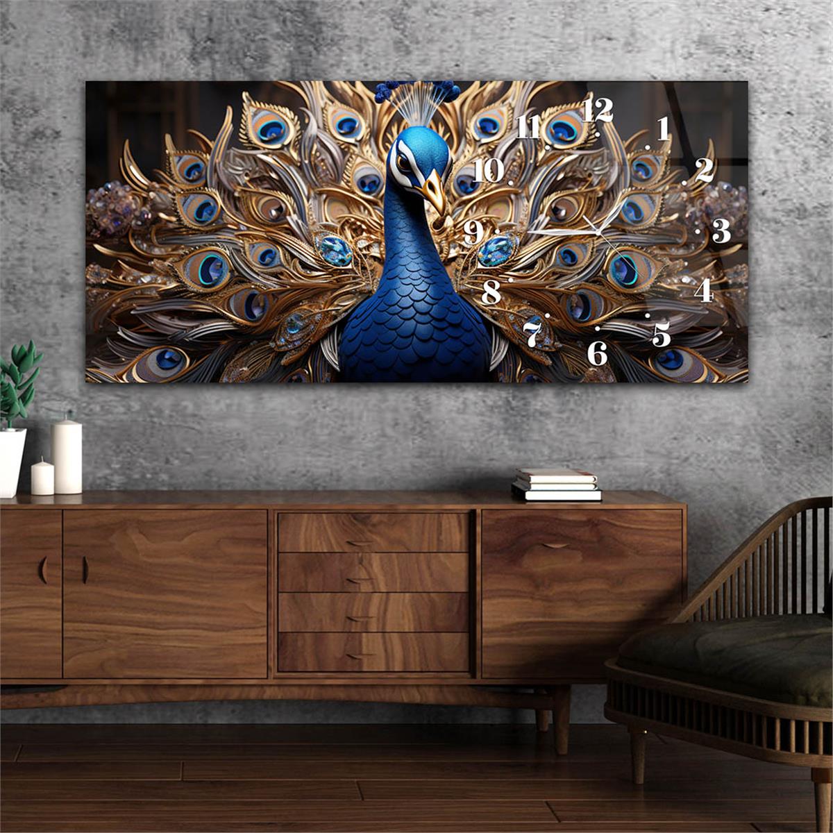 Yatay Saatli Yandan Sanat Temalı Cam Tablo 270