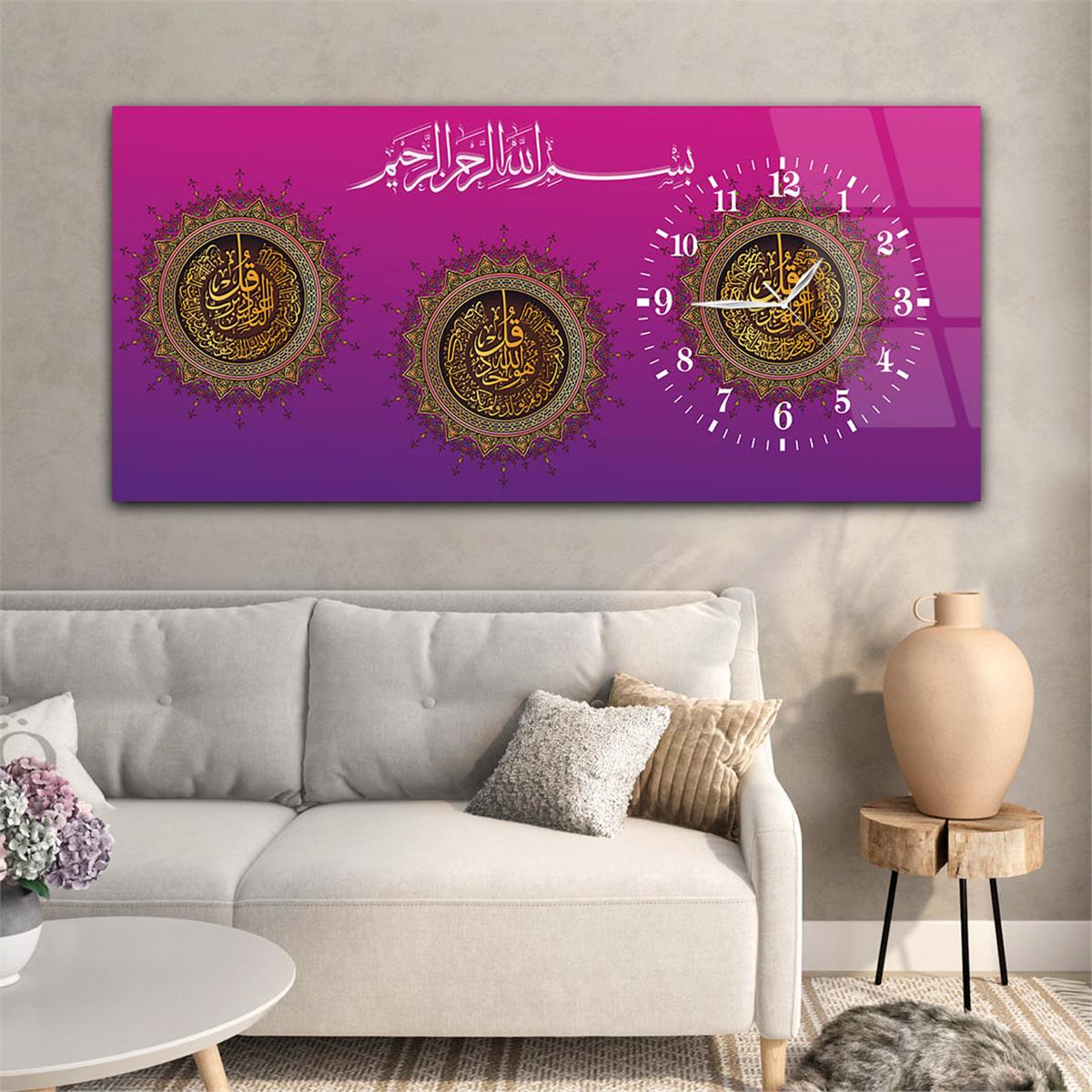 Side-Clock, Religious-Themed Horizontal Glass Wall Painting 057