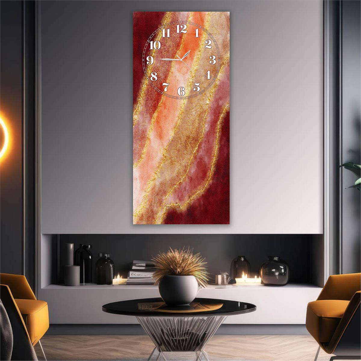 Dikey Üstten Saatli Sanat Temalı Cam Tablo 026