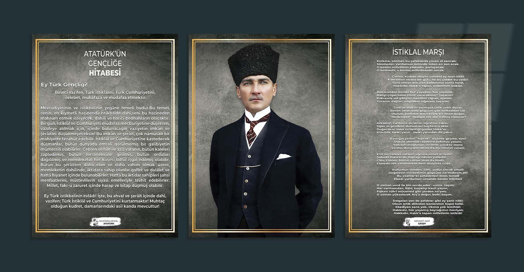 Atatürk İstiklal Marşı ve Gençliğe Hitabe Cam Tablo Seti