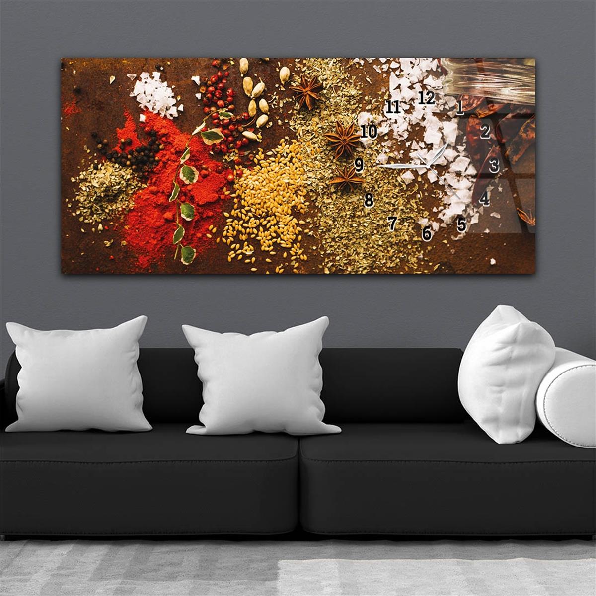 Yatay Saatli Yandan Sanat ve Doğa Temalı Cam Tablo 218