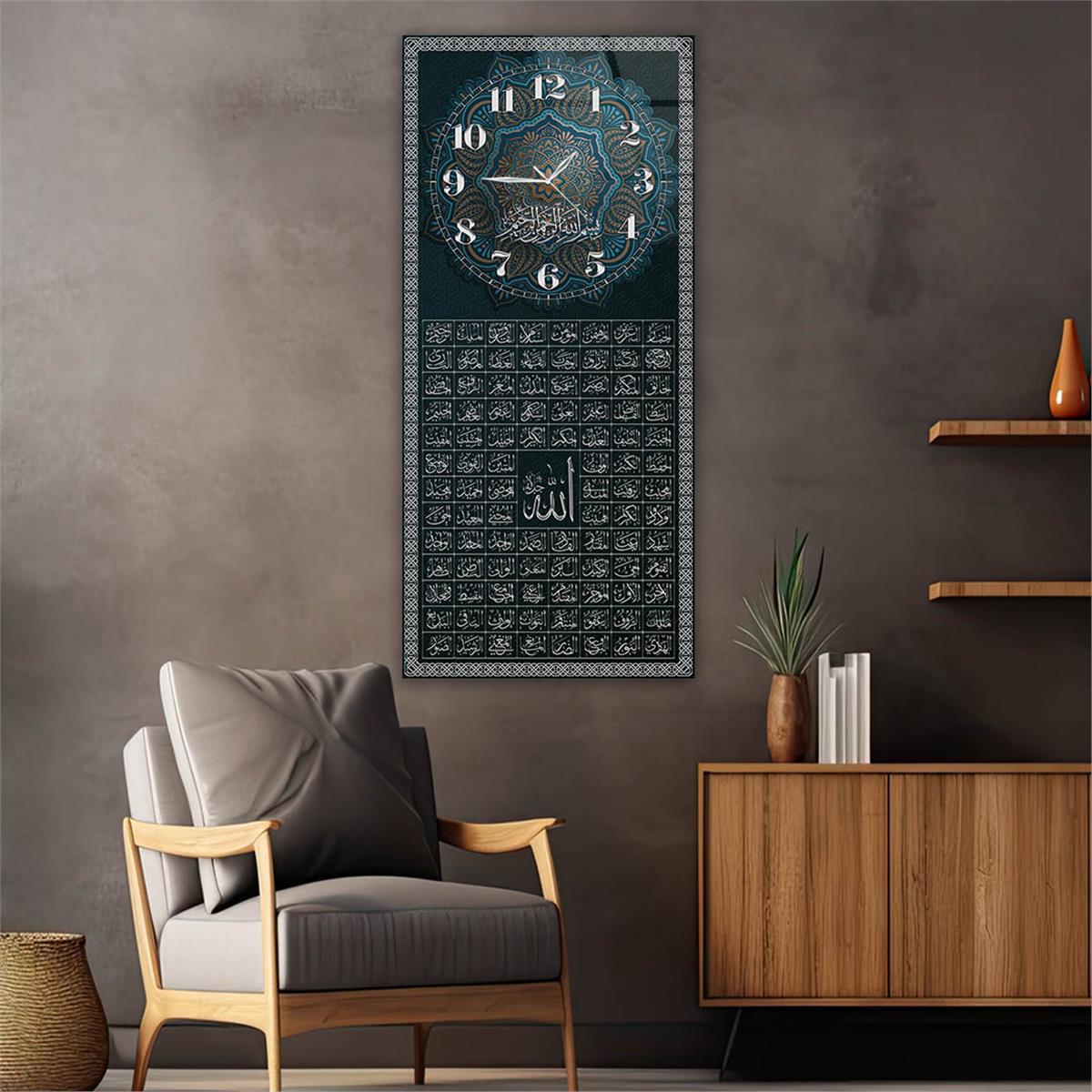 Vertical Religious Themed Glass Wall Art with Clock at the Top  052