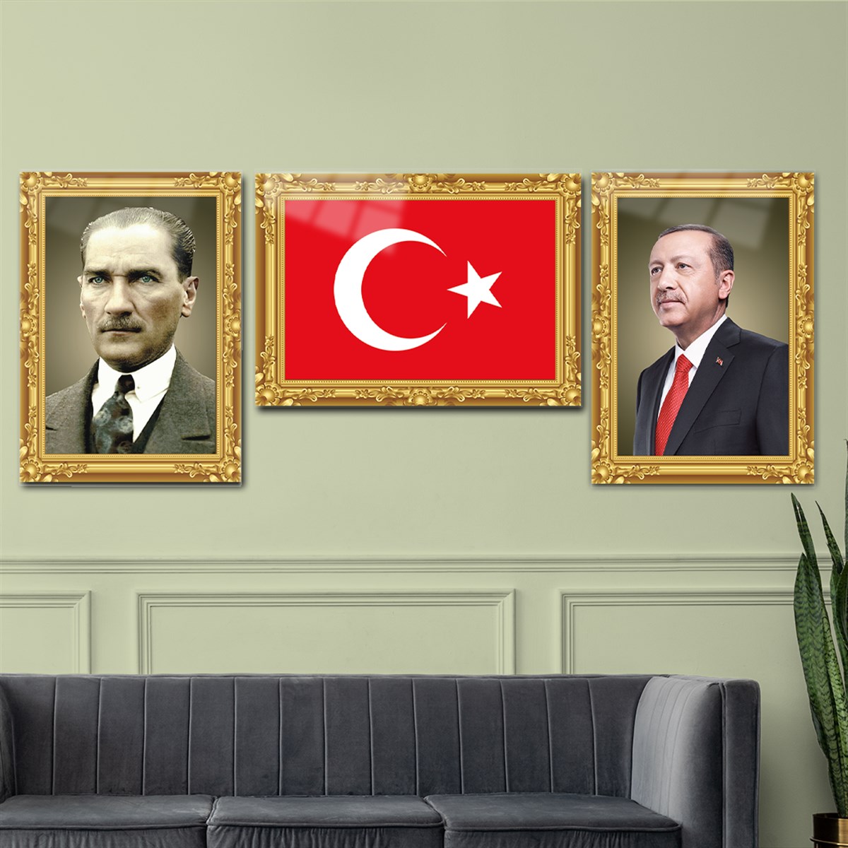 Mustafa Kemal Atatürk ve Recep Tayyip Erdoğan Cam Tablo Seti