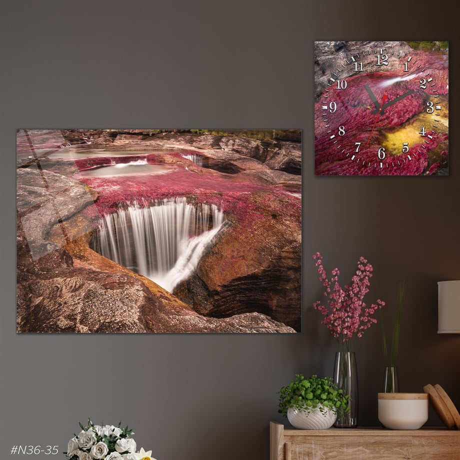 Tempered Glasss Wall Arts Art-Themed Set with Square Clock