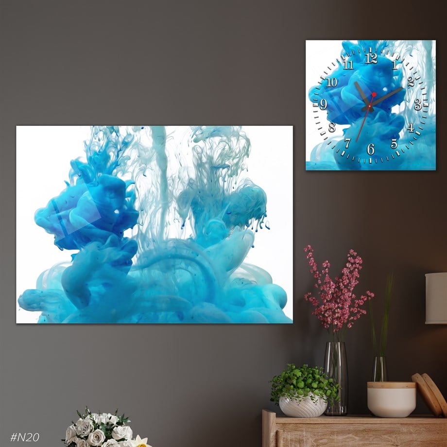 Tempered Glasss Wall Arts Art-Themed Set with Square Clock