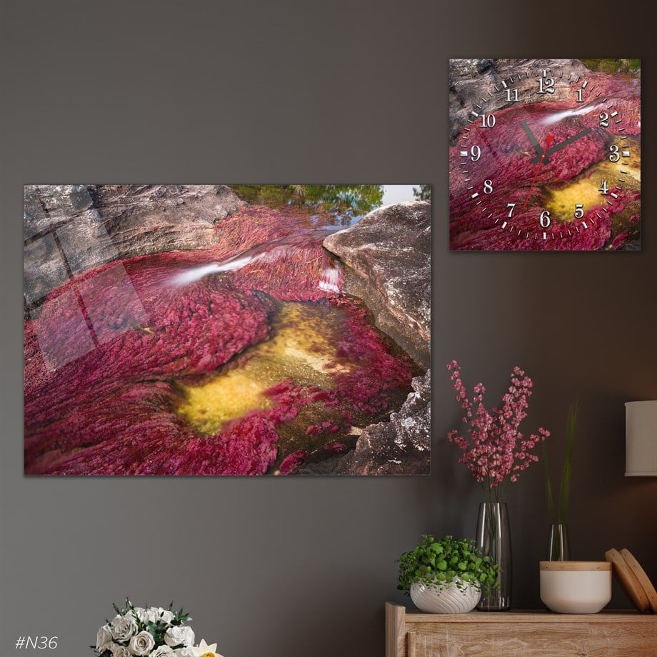 Tempered Glasss Wall Arts Art-Themed Set with Square Clock