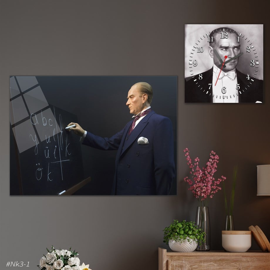 Tempered Glasss Wall Arts Art-Themed Set with Square Clock