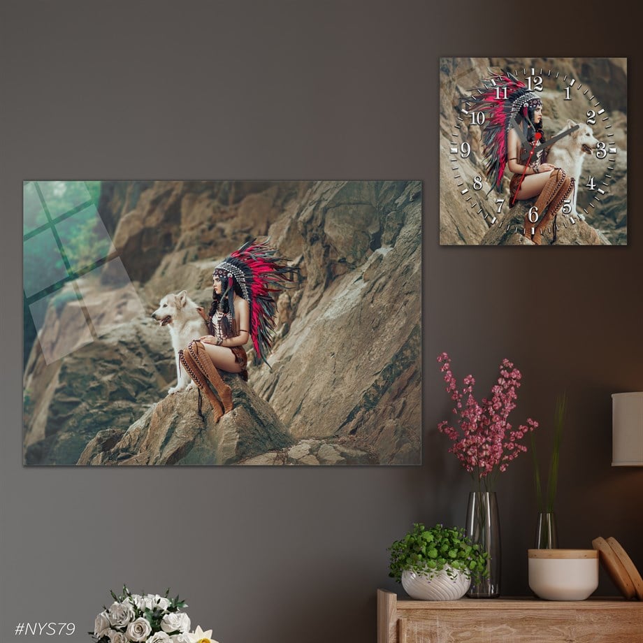 Tempered Glasss Wall Arts Art-Themed Set with Square Clock