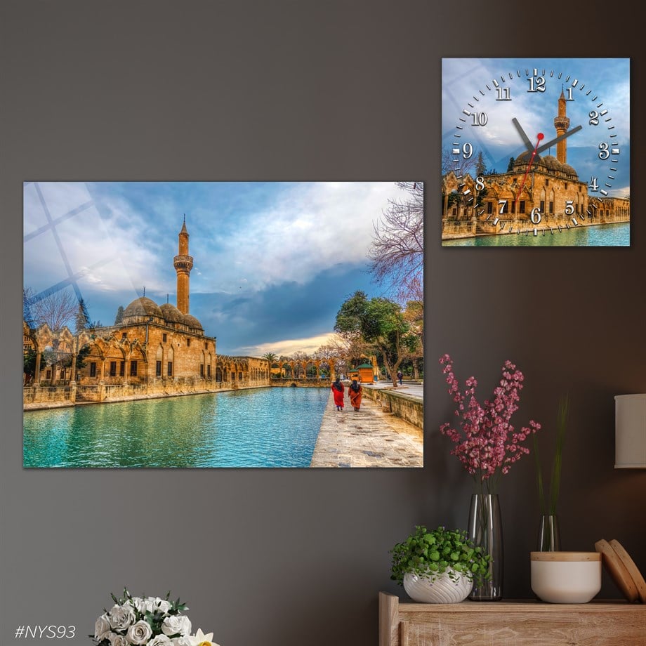 Tempered Glasss Wall Arts Art-Themed Set with Square Clock