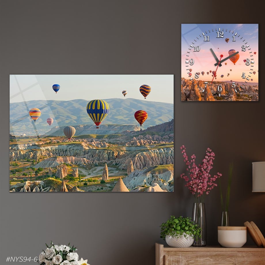 Tempered Glasss Wall Arts Art-Themed Set with Square Clock