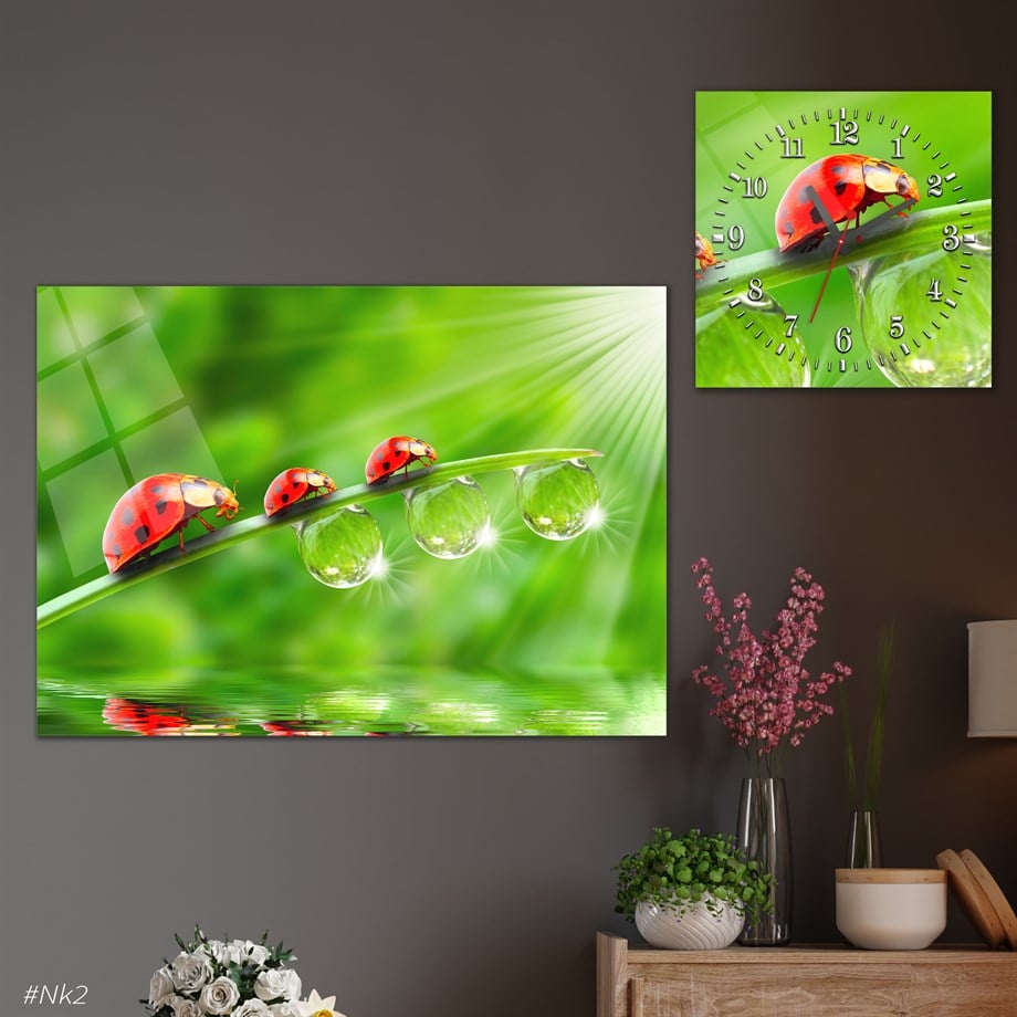 Tempered Glasss Wall Arts Art-Themed Set with Square Clock