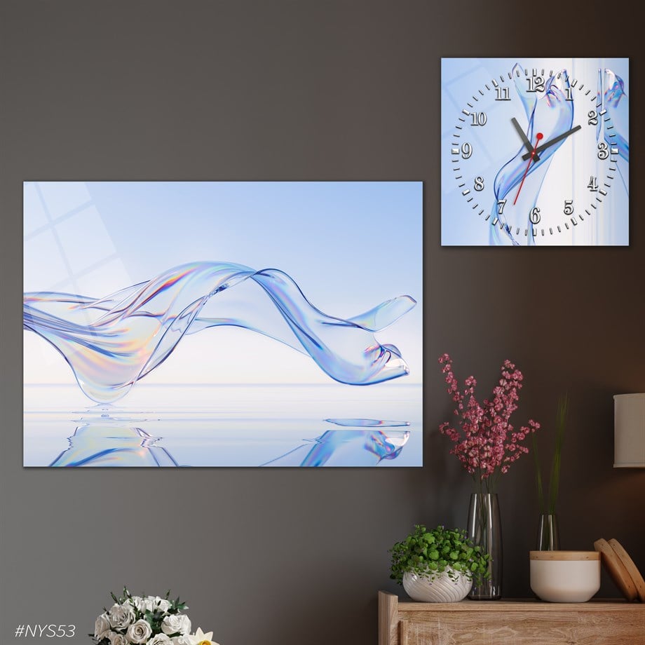 Tempered Glasss Wall Arts Art-Themed Set with Square Clock