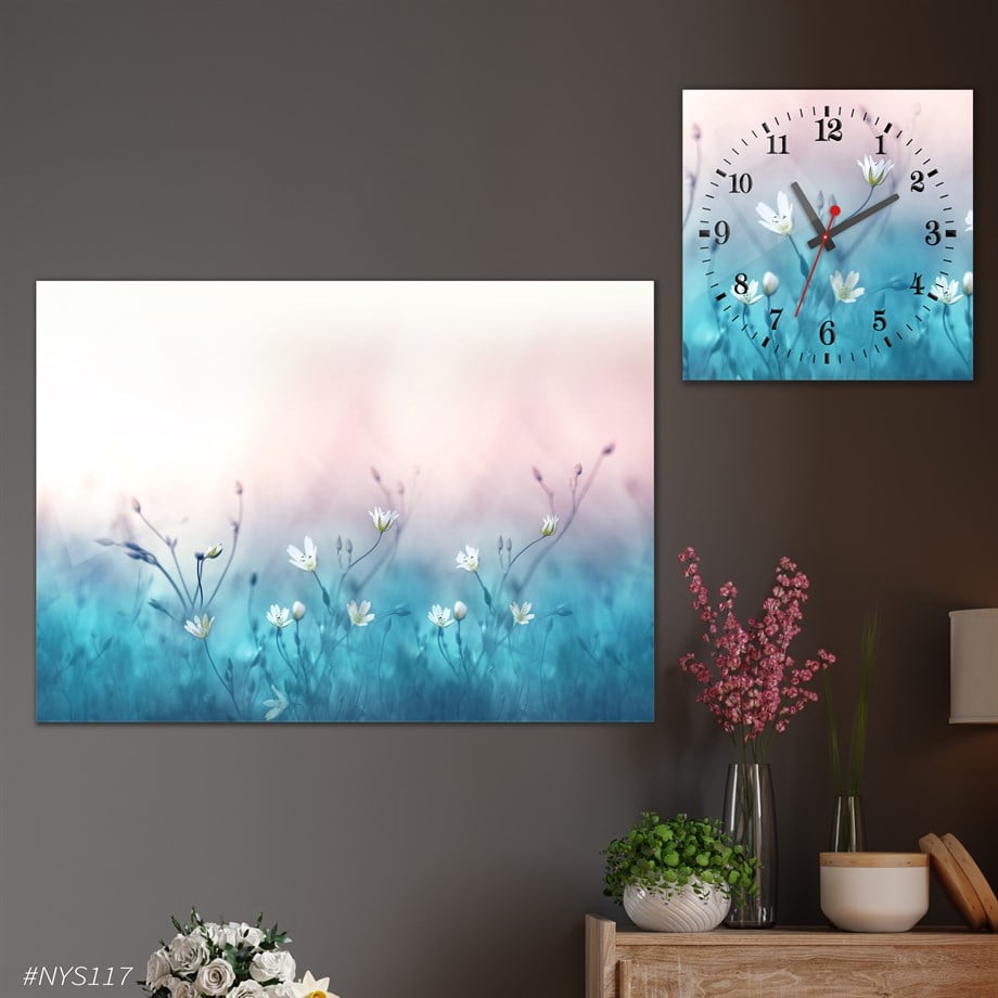 Tempered Glasss Wall Arts Art-Themed Set with Square Clock