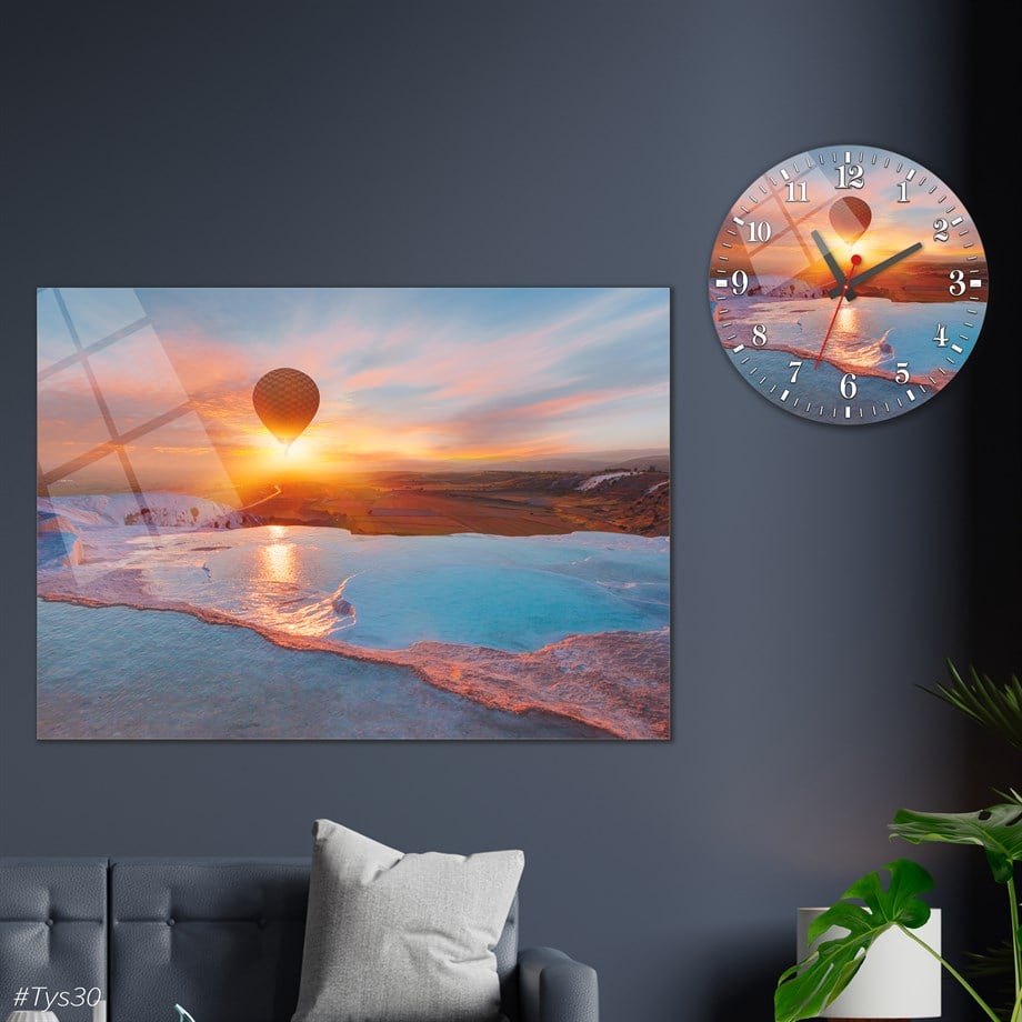 Tempered Glasss Wall Arts Art-Themed Set with Round Clock