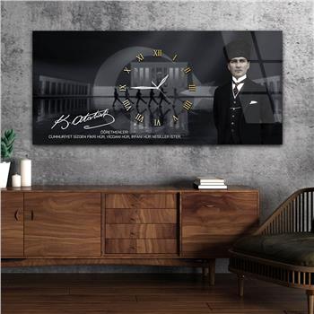 Tableau en verre sur le thème de la nation avec horloge centrale horizontale  053