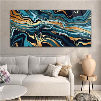 Horizontal bedrucktes Glas mit Kunst- und Naturthema und einer Uhr in der Mitte 027