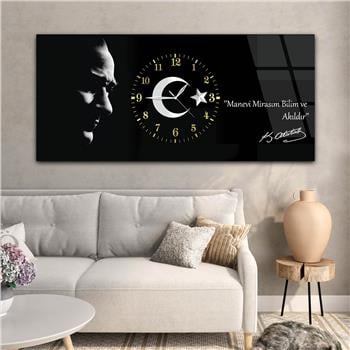 Tableau en verre sur le thème de la nation avec horloge centrale horizontale  019