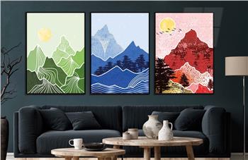 Alüminyum Çerçeveli Sanat Temalı 3lü Set CAM Tablo 0019