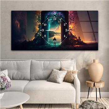 Yatay Ortadan Saatli  Sanat ve Doğa Temalı Cam Tablo 107