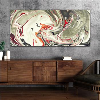 Horizontal bedrucktes Glas mit Kunst und Naturthema und einer Uhr an der Seite 146