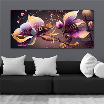 Yatay Ortadan Saatli  Sanat ve Doğa Temalı Cam Tablo 099