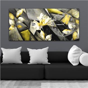 Horizontal bedrucktes Glas mit Kunst und Naturthema und einer Uhr an der Seite 100