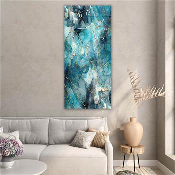 Dikey Üstten Saatli Sanat Temalı Cam Tablo 024