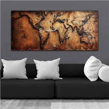 Yatay Saatli Ortadan Vatan Temalı Cam Tablo 108