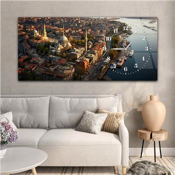 Yatay Saatli Yandan Dini Temalı Cam Tablo 081