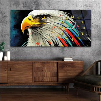 Horizontal bedrucktes Glas mit Kunst und Naturthema und einer Uhr an der Seite 156