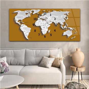 Yatay Saatli Ortadan Vatan Temalı Cam Tablo 093