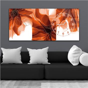 Horizontal bedrucktes Glas mit Kunst und Naturthema und einer Uhr an der Seite 102