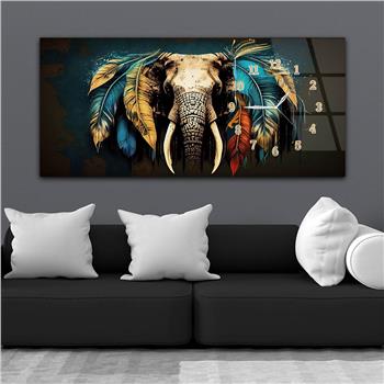 Horizontal bedrucktes Glas mit Kunst und Naturthema und einer Uhr an der Seite 128