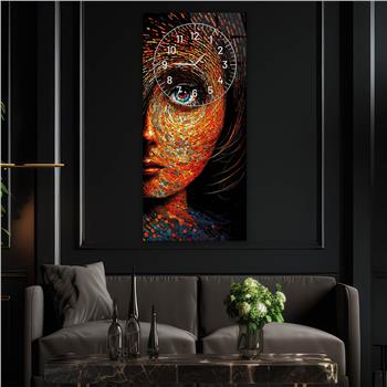Dikey Üstten Saatli Sanat Temalı Cam Tablo 012