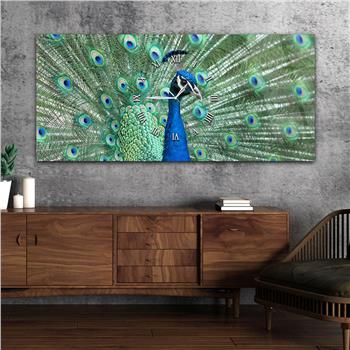 Horizontal bedrucktes Glas mit Kunst- und Naturthema und einer Uhr in der Mitte 026