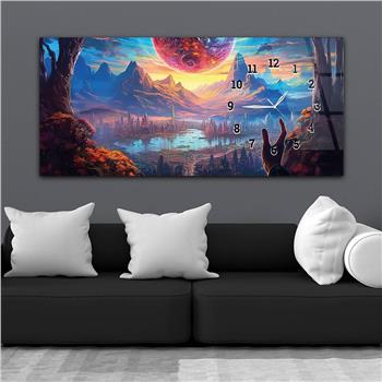 Yatay Saatli Yandan Sanat ve Doğa Temalı Cam Tablo 206