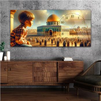 Yatay Saatli Yandan Dini Temalı Cam Tablo 073