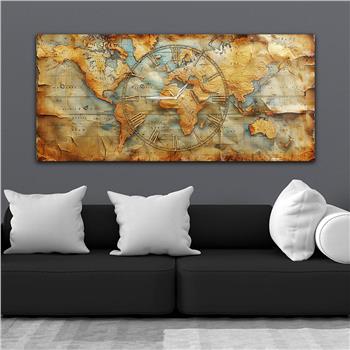 Yatay Saatli Ortadan Vatan Temalı Cam Tablo 131